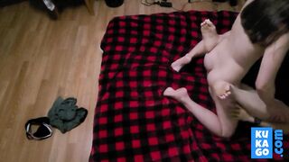 Submissive Man Dominated by Amazonian Beauty