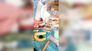 Amateur wife fingers her pussy until orgasm. Sexy mom makes breakfast, hairy pussy, big tits.