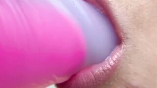 Big-Titted Babe Self-Facials with a Sex Toy on Webcam