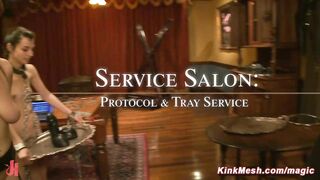 Service slaves Bella Rossi and Kristine Kahill tormented at lounge party