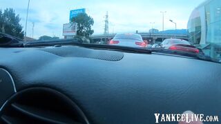 Naked Driving Leads to Quick Car Sex with Busty Czech Teen