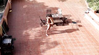 Public Courtyard Blowjob and Fucking with a Hot Brunette Amateur Couple