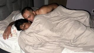 Stepdad wakes up in his stepdaughter's bed and fucks her filling her pussy with cum.