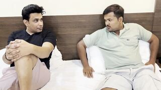 Two friends together made a waitress girl drink a hotel