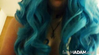Blue-Haired BBW Cosplayer Gives POV Blowjob and Rides Cock