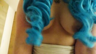 Blue-Haired BBW Cosplayer Gives POV Blowjob and Rides Cock