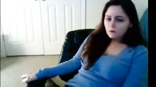 Brunette babe fingers herself on webcam