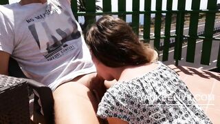 Blonde Babe Gives Amazing Public Blowjob in the Garden