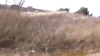 Two Babes With Big Natural Tits Share a Dildo at the Beach