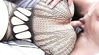 Brunette in Bodystocking Gets Pussy Filled with Cum