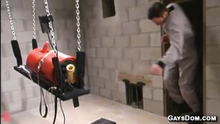 Gay Aaron Tanner fucks vacuum sex toy and gets anal fucked by machine in swing