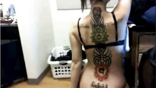 Redhead Webcam Girl Shows Off Her Tattooed Feet and Tits