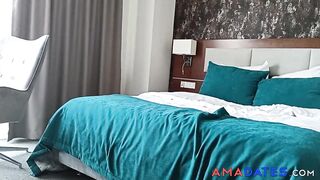 Petite Chick Teases in Black Stockings and Thong