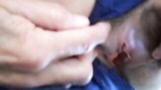 Hairy pussy girl gets fucked and filled with cum