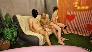 cheating hot wife fucks two men in her sex room