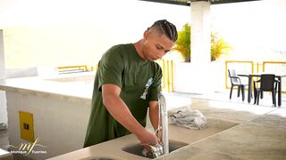 A horny MILF sucks off a young hotel waiter in exchange for a drink - Monique Fuentes.