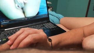 Watch Bella Spank His Cock While Watching Porn