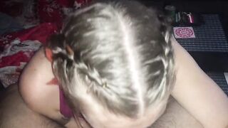 Big-Tits POV Blowjob by a Green-Eyed Amateur Brunette Babe