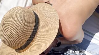 Girl's Beach Double Creampie Threesome with Hubby's Friend