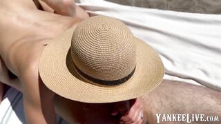 Girl's Beach Double Creampie Threesome with Hubby's Friend