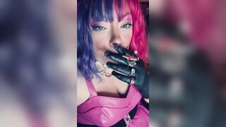 Your Sweetheart Tina Snua Smoking A Cork 100 Cigarette Wearing A Leather Dress & Gloves With Rings - Smoke