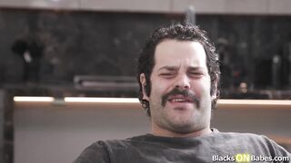 Cuck guy watching petite wife deepthroating big black cock