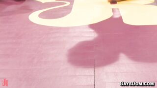 Naked wrestling with face fucking and anal pounding in the gym