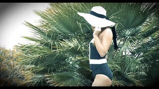 Deep orgasm so close to the pool