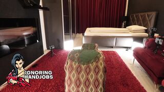 Halloween Threesome CFNM with Two Very Hot Sluts in Costumes for an Ignoring Handjob like never seen before