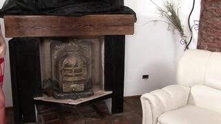 Red Fishnet Stockings Babe Fuck Herself with Dildo