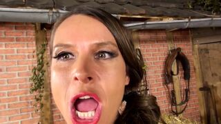 Sexy big titted MILF gets fucked by muscled blond dude in the barn