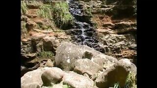 Hot Big Tits Blondie and Redhair Play with Their Pussies at the Waterfall