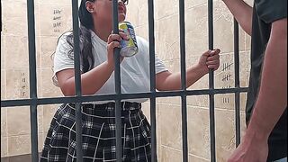 Teen student gets her tight pussy fucked in jail