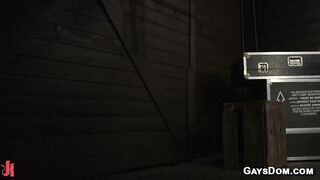 Gay slave bound and edged in threesome