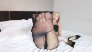 Blonde MILF Teases with Nylon Feet on Webcam Solo
