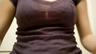 American Teen with Big Nipples Masturbates in the Bathroom