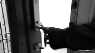 Straight out of the shower the brunette jumps in bed to get filmed getting drilled