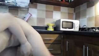 Asian Girl Orgasms with Sex Toy in Kitchen
