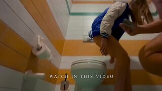 POV - You and 18 Years Old Teen Go to the Toilet Together and You Make Her Squirt in Her Sporty Thong