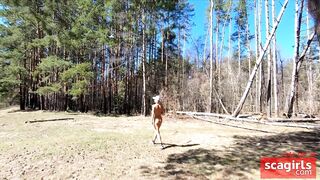 Naked Teen with Big Ass Walks in the Spring Forest