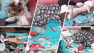 Foreplay in the bedroom with an amateur couple. Amateur MILF does yoga naked, hairy pussy, big ass, big tits.