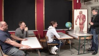 Tight German teacher fucked hard by two students