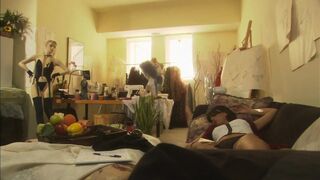 Two hot lesbian artists have fun in their lesbian shared apartment