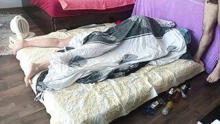 Foreplay in the bedroom with an amateur couple.