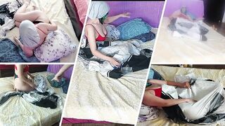 Sensual Massage of a Hot Couple with Oil on the Body. Foreplay in the Bedroom with an Amateur Couple.