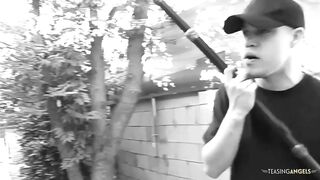 In preparation for his big white cock the ebony hottie rubs her quivering clit gently