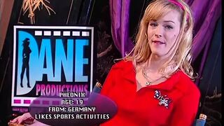 Stunning blonde in black stockings sucks a huge hard cock