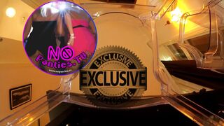 Camera goes Under her Transparent Chair without any Panties and in a White Summer Dress