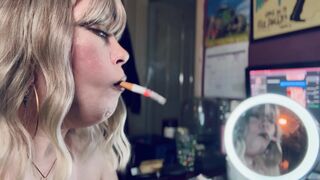Smoke In The Mirror - Beautiful Blonde Cougar Tina Snua Smoking 1 cigarette With Lots Of Smoke - Smoker