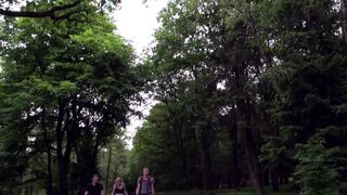 Lovely blonde gets sprayed on her tits outdoor